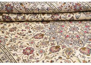 Tappeto Kashan Medaglione Floreale Avorio Rosso Bordeaux 202x303 Cm