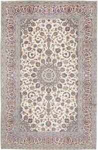 Tappeto Kashan Medaglione Floreale Avorio Blu 197x305 Cm