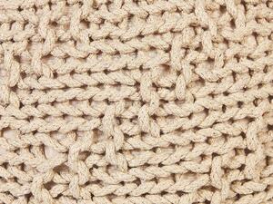 Pouf ottomana beige cotone lavorato a maglia perline EPS riempimento rotondo piccolo poggiapiedi 50 x 35 cm Beliani