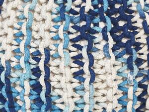 Pouf ottomana bianco e blu cotone lavorato a maglia perline EPS riempimento rotondo piccolo poggiapiedi 50 x 35 cm Beliani