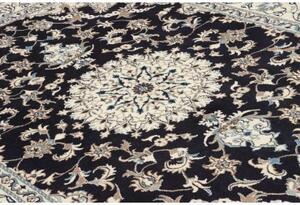 Tappeto Nain Kashmar Medaglione Floreale Blu Scuro Avorio 165x245 Cm