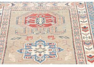 Tappeto Kazak Geometrico Beige Blu Corsia 84x307 Cm