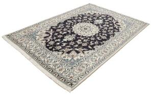 Tappeto Nain Kashmar Medaglione Floreale Blu Scuro Avorio 165x245 Cm
