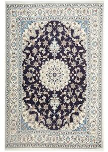 Tappeto Nain Kashmar Medaglione Floreale Blu Scuro Avorio 165x245 Cm
