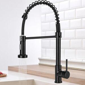 Rubinetto da cucina estraibile con doccetta, rubinetto estraibile per lavello, testa a spirale, rotazione a 360°, regolazione della temperatura, design leggero, nero opaco