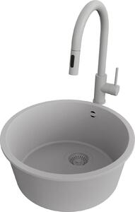 PRIMAGRAN lavello sottopiano granito grigio 46x46cm, lavello 1 vasca + rubinetto cucina 40x20cm + set scarico, lavello in granito da base 50 cm - Valletta