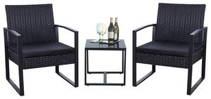 Set da salotto 3 pezzi in rattan nero