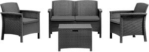 Salotto da giardino 4 posti in wicker stampato con cuscini e tavolino contenitore Friuli - Black