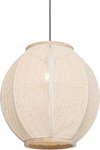 QAZQA - Lampada a sospensione in stile orientale | Lampada a sospensione | Lampada a sospensione in tessuto naturale 46 cm - Rob | Soggiorno | Camera da letto - Tessuto ovale - Compatibile con LED E27