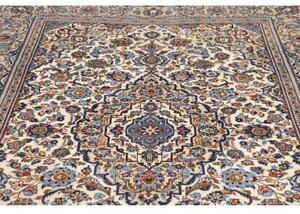 Tappeto Kashan Medaglione Floreale Avorio Blu 197x305 Cm
