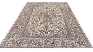 Tappeto Kashan Medaglione Floreale Avorio Blu 197x305 Cm