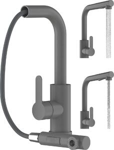 Granitan | EBRO - Rubinetto da cucina - Bocca estraibile - Orientabile a 360° - Grigio - Acciaio inossidabile - Caratteristiche: testa in Vetroceramica