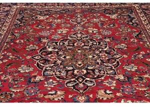 Tappeto Mashad Medaglione Floreale Rosso Blu Scuro 204x325 Cm