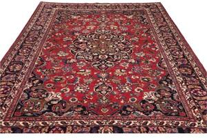 Tappeto Mashad Medaglione Floreale Rosso Blu Scuro 204x325 Cm