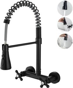 Rubinetto da cucina a parete nero, orientabile a 360 gradi, con 3 getti