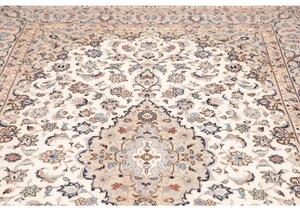 Tappeto Kashan Medaglione Floreale Avorio Blu 193x298 Cm