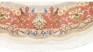 Tappeto Tabriz 50 Raj Medaglione Floreale Avorio Mattone Rotondo 155x155 Cm
