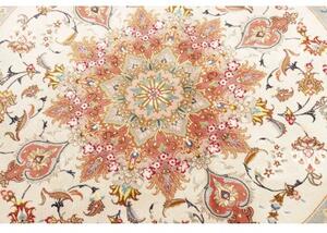 Tappeto Tabriz 50 Raj Medaglione Floreale Avorio Mattone Rotondo 155x155 Cm