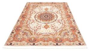 Tappeto Tabriz 50 Raj Medaglione Floreale Crema Rosso Corallo 148x202 Cm