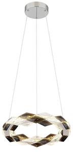 Lampada a sospensione a LED, cromata, con cristalli fumé, altezza 130 cm
