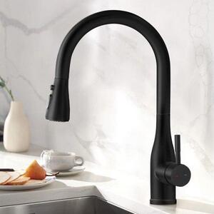Rubinetto da cucina nero, doccetta estraibile, rubinetto a tre vie, estraibile, orientabile a 360°, rubinetto monomando ad alta pressione in acciaio inossidabile
