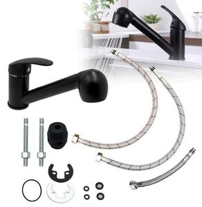 Miscelatore da cucina con doccetta estraibile, 2 getti, monocomando, colore nero