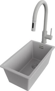 PRIMAGRAN lavello sottopiano granito grigio 26x47cm, lavello 1 vasca + rubinetto cucina 40x20cm + set scarico, lavello in granito da base 30 cm - London