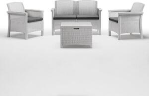 Salotto da giardino 4 posti in wicker stampato con cuscini e tavolino contenitore Friuli - White