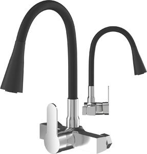 Granitan | FLEXO - Rubinetto da cucina - Bocca flessibile - Montaggio a parete - Nero - Ottone