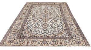 Tappeto Kashan Medaglione Floreale Avorio Blu 195x294 Cm