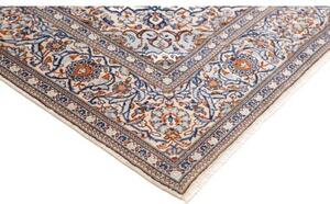 Tappeto Kashan Medaglione Floreale Avorio Blu Cobalto 200x303 Cm