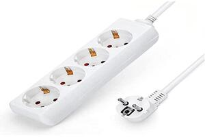 Ciabatta multipresa bianca senza interruttore, con cavo 3G da 1,0 mm², lunghezza 1,5 metri. Ciabatta multipresa tedesca bianca (4 prese, 1,0 mm², 1,5 m) – Modello 4, 1,0 mm², 1,5 m