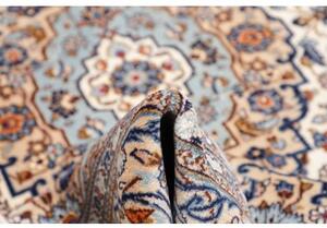 Tappeto Kashan Medaglione Floreale Avorio Blu Cobalto 200x303 Cm