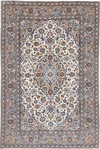 Tappeto Kashan Medaglione Floreale Avorio Blu Cobalto 200x303 Cm