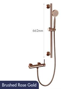Miscelatore per doccia con doccetta manuale - Modello 4001 - Barra di scorrimento regolabile - Miscelatore monocomando - Valvola in Vetroceramica - Acciaio inossidabile 304 - Finitura rosa oro spazzolato
