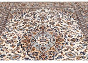 Tappeto Kashan Medaglione Floreale Avorio Blu Cobalto 200x303 Cm
