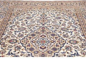 Tappeto Kashan Medaglione Floreale Avorio Blu 197x320 Cm