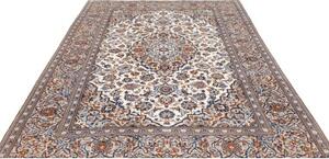 Tappeto Kashan Medaglione Floreale Avorio Blu Cobalto 200x303 Cm