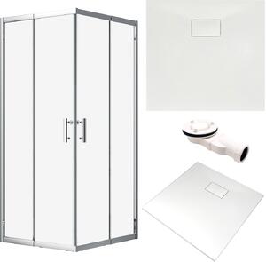 SET Cabina doccia + piatto doccia 80x80 193 cm - Quadrato Trasparente Vetro nano temprato 6 mm Bianco effetto pietra SMC incl. sifone | BADLAND HELA VIDAR