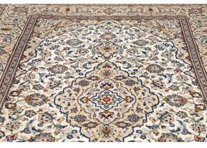 Tappeto Kashan Medaglione Floreale Avorio Blu 195x294 Cm