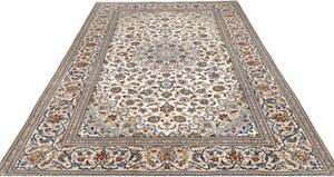 Tappeto Kashan Medaglione Floreale Avorio Blu 197x308 Cm