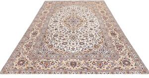Tappeto Kashan Medaglione Floreale Avorio Blu Scuro 210x313 Cm