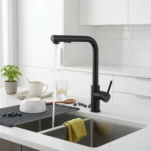 Miscelatore da cucina - Miscelatore a bassa pressione - Bocchetta estraibile - Girevole a 360° - 2 modalità di spruzzo - Acciaio inossidabile 304 - Nero