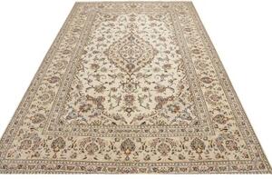 Tappeto Kashan Medaglione Floreale Avorio Blu Scuro 200x308 Cm