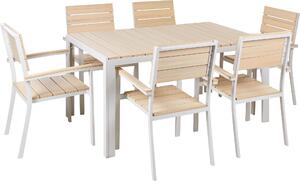 BELIANI Set da pranzo da giardino 7 pezzi in legno plastico beige e alluminio bianco 6 sedie resistenti ai raggi UV