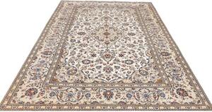Tappeto Kashan Medaglione Floreale Avorio Blu 193x306 Cm