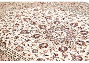 Tappeto Kashan Medaglione Floreale Avorio Bordeaux 197x305 Cm