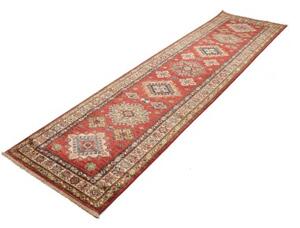 Tappeto Kazak Fine Geometrico Rosso Beige Corsia 83x306 Cm