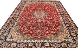 Tappeto Nadjafabad Medaglione Floreale Rosso Blu Scuro 255x367 Cm