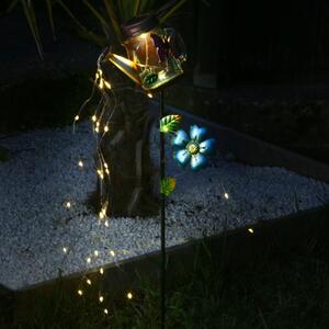 Annaffiatoio solare a LED con cascata di luci - Vaso di vetro solare con farfalla - Altezza: 80 cm - Sensore